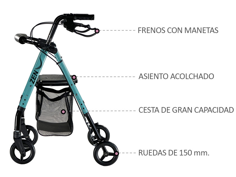 Rollator con frenos por manetas ZEN Slim